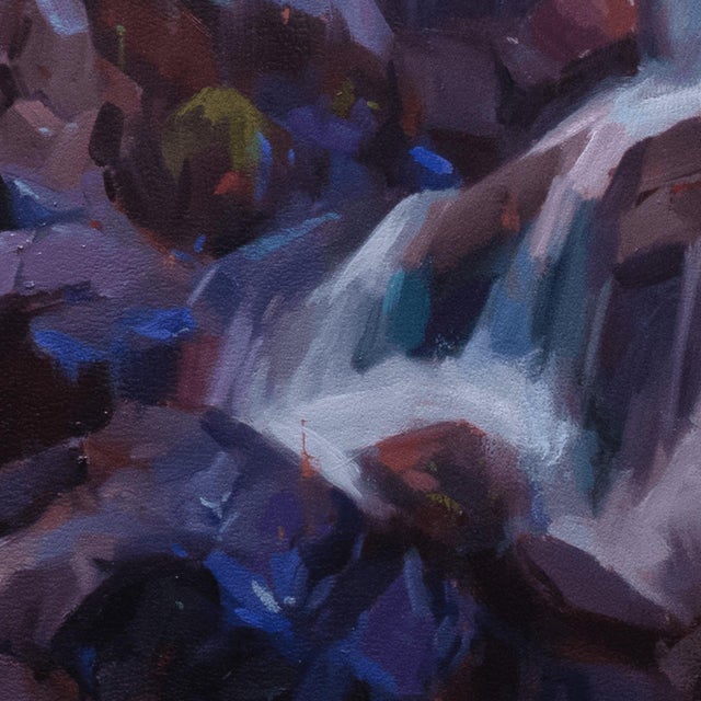 Couloir Indigo by Judd Mercer | Oil on panel Abstract landscape with blues and purples. For Sale - Image 4 of 5