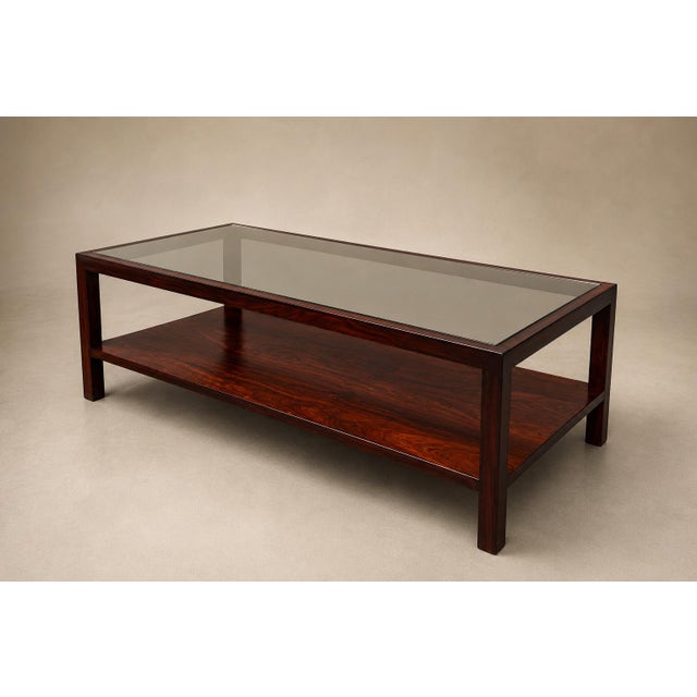 Mid-Century Modern Brazilian Modern Two-Tier Coffee Table in Rosewood and Glass by Celina Decorações, 1960s For Sale - Image 3 of 18
