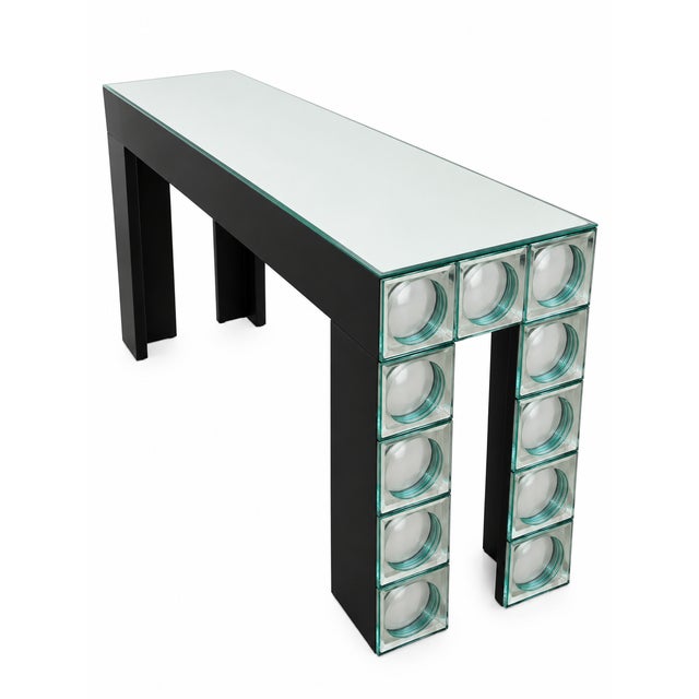 Console Table with Mirrored Glass Tiles and Curved Silver Finish Entryway Table, 1980s For Sale - Image 4 of 10