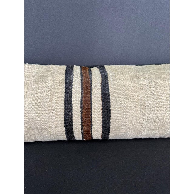 Contemporary Turkish Hemp Pillow Cushion Natural Beige Black Cushion Cover 12x46 For Sale - Image 3 of 4