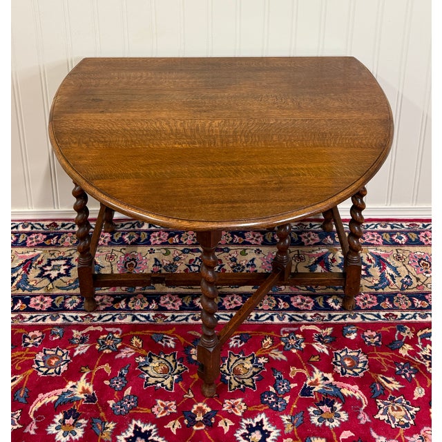 Antique English Large Table Drop Leaf Gateleg Barley Twist Oak Oval C. 1920-30s For Sale - Image 15 of 18