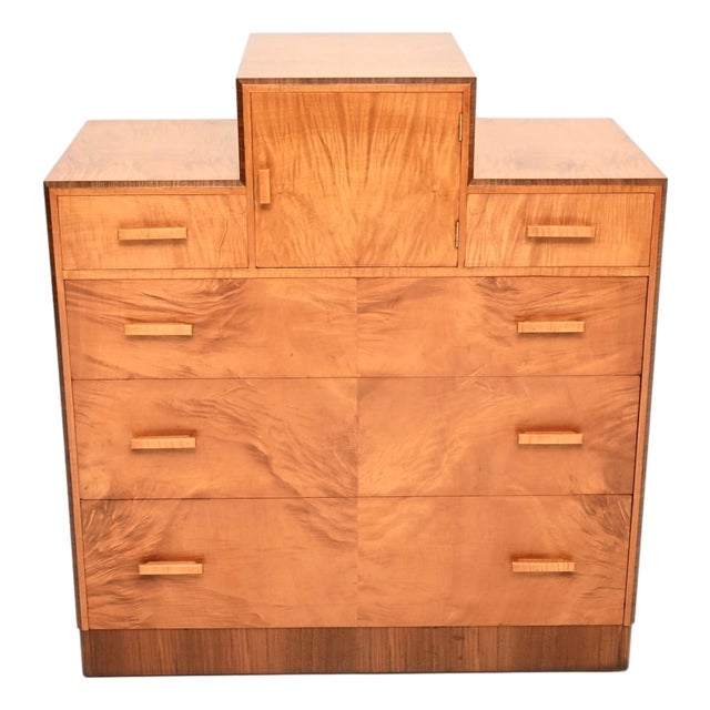 Art Deco Satin Birch and Walnut Chest of Drawers, 1930s For Sale