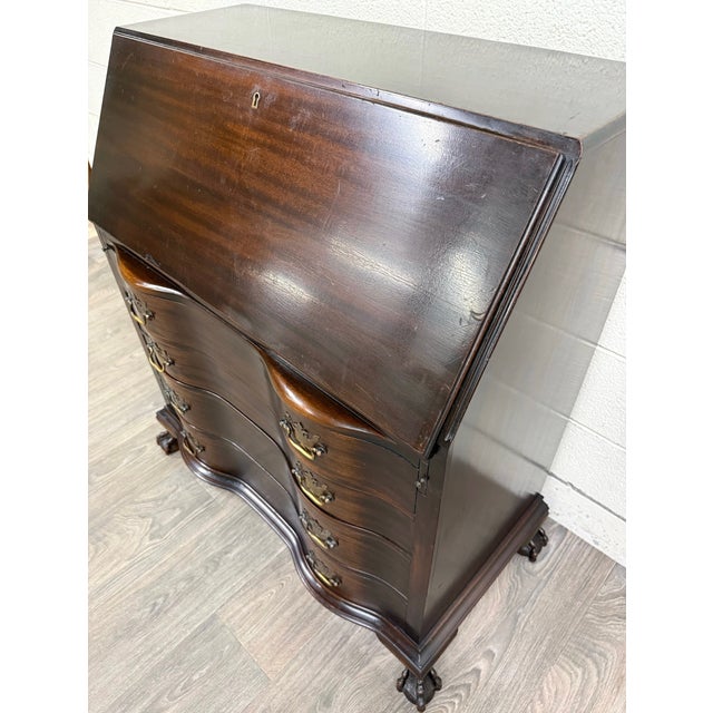 Chippendale Vintage Chippendale Style Fall Front Drop Front Secretary Desk For Sale - Image 3 of 11
