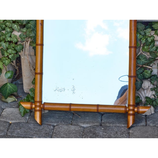 Brown French Faux Bamboo Walnut Mirror with Pierced Corners, circa 1900 For Sale - Image 8 of 12