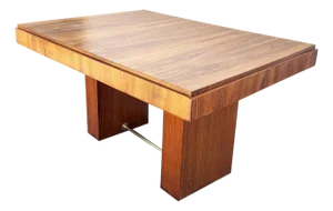 1940s Art Deco Geometric Walnut Dining Table Desk Inspired by Charles Dudouyt