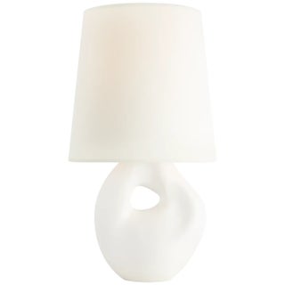AERIN by Visual Comfort Signature Adria 16" Cordless Table Lamp in Plaster White with Linen Shade For Sale