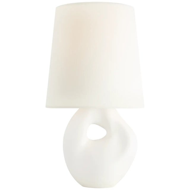 AERIN by Visual Comfort Signature Adria 16" Cordless Table Lamp in Plaster White with Linen Shade For Sale