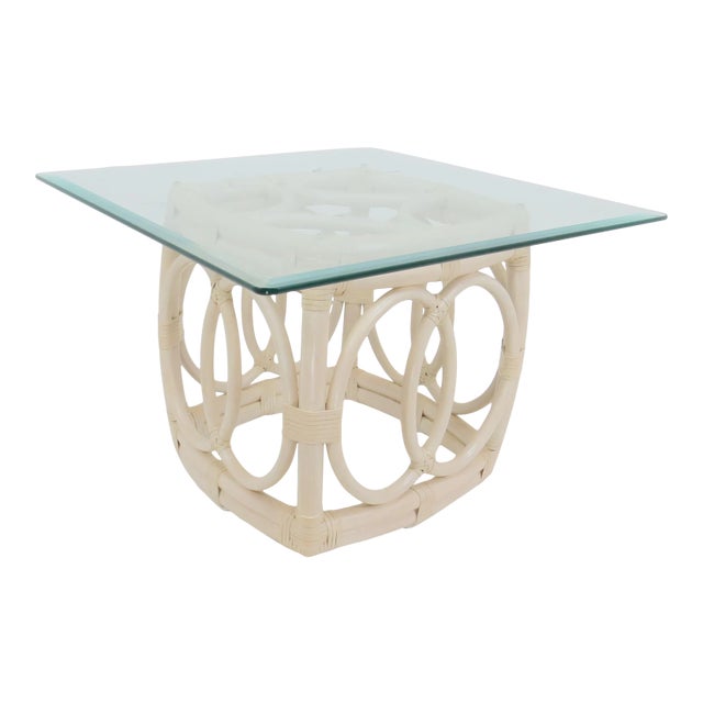 Vintage Ficks Reed Faux Bamboo Sculptural Side Table With Glass Top For Sale