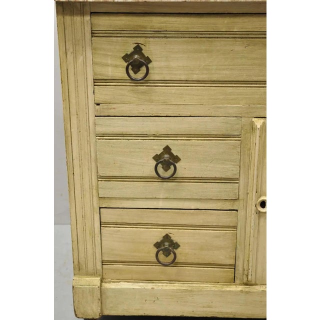 Late 19th Century Antique Eastlake Victorian Pink Marble Backsplash Washstand Nightstand Cabinet For Sale - Image 5 of 12
