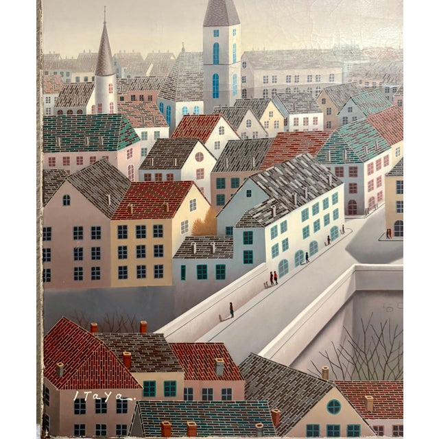 Foussa Itaya (Japan, France, 1919-1972) Oil on canvas. View of rooftops, European town cityscape Hand signed lower left...