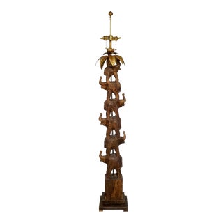 1980s Frederick Cooper Carved Stacked Elephant Totem Floor Lamp For Sale