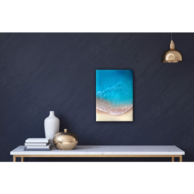 Abstract White Sand Beach #30 by Ana Hefco | Layered resin on wood panel depicting ocean waves and sand. For Sale - Image 3 of 4