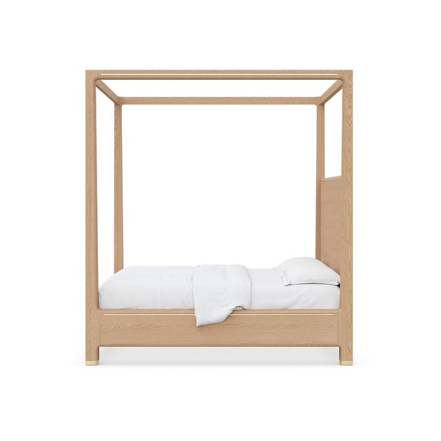 2020s Case & Canvas "Angelo" King Sized Canopy Bed in Natural Oak With Brass Accents For Sale - Image 5 of 13