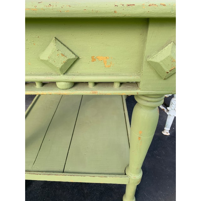 1900 - 1909 Antique Primitive Wood Work or Center Table Rustic Green Paint For Sale - Image 5 of 12