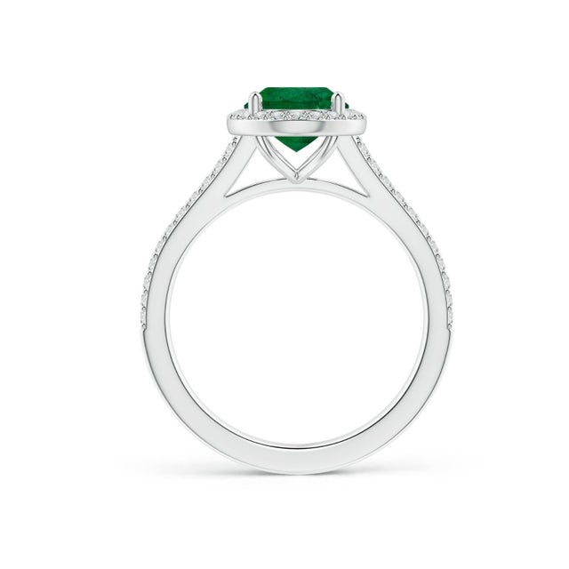 Modern 6x8mm Oval Cut Natural Emerald & 1 Ct Natural Diamond Halo Engagement Ring For Sale - Image 3 of 8