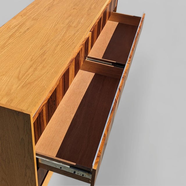 Brown Mid-Century Oak and Rosewood Lowboy Dresser, 1970s, Chrome For Sale - Image 8 of 10