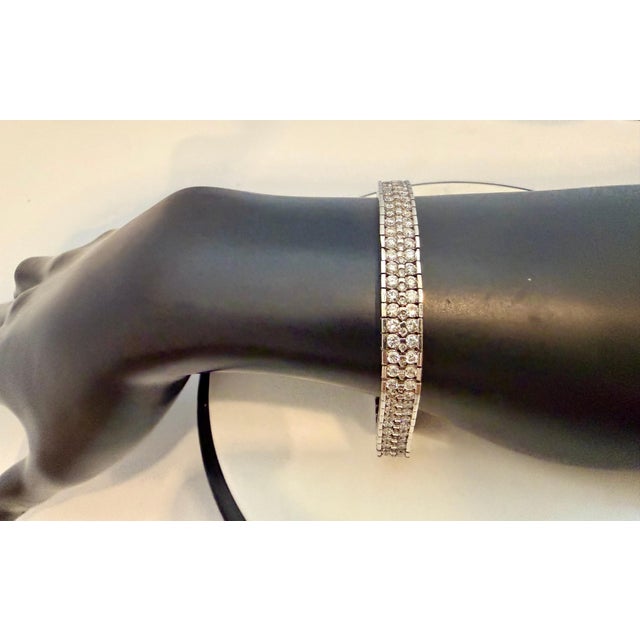 12 Carats Three Row Brilliant Cut Diamond Tennis Bracelet 14kt White Gold 7.3" For Sale In New York - Image 6 of 8