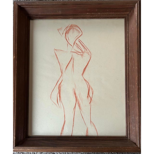 1970s Vintage Abstract Figure Sepia Drawing in Vintage Wood Frame For Sale - Image 5 of 7