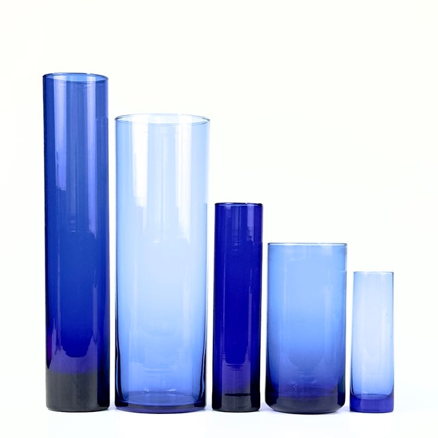 Contemporary Timeless Vintage Cylindrical Cobalt Glass Vase Curation - Group of 5 For Sale - Image 3 of 12