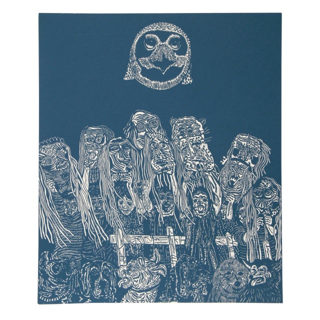 Manuel Izquierdo, "Night Festival", Surreal Woodcut For Sale