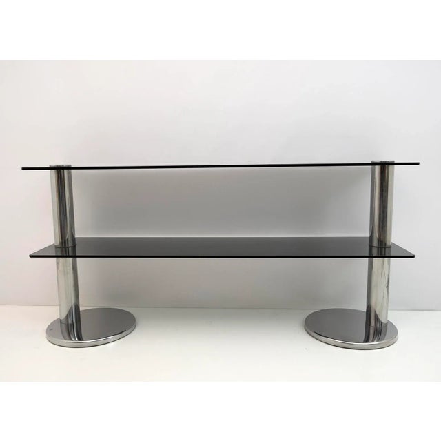 Mid-Century Modern Modern Italian Chromed Steel and Smoked Glass Console, 1970s For Sale - Image 3 of 12