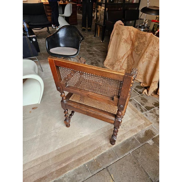 Early 20th Century Jacobean Oak Lionel Head Armchairs with Webbing, Set of 2 For Sale - Image 3 of 12