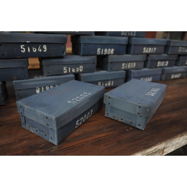 Metal French Bank Ingot Boxes in Blue, 1940s, Set of 7 For Sale - Image 7 of 14