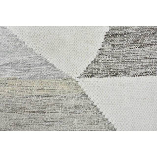 Abstract Kilim Rug 8’9” X 12’3” White Gray Wool Handwoven Carpet For Sale - Image 9 of 14