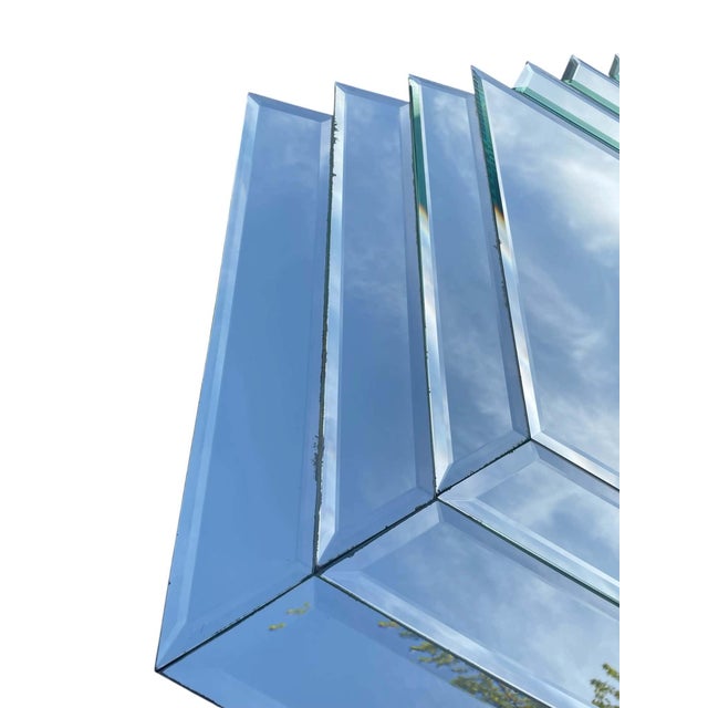 Wood Vintage Beveled Diamond Mirror Flanked by 12 Rectangular Beveled Mirrors For Sale - Image 7 of 14