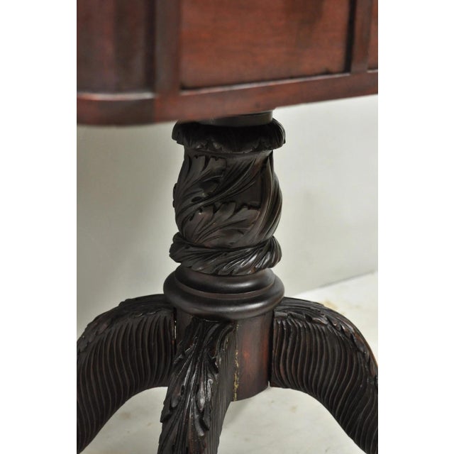 Antique American Empire Carved Paw Foot Pedestal Base Work Stand Side Table For Sale - Image 10 of 18