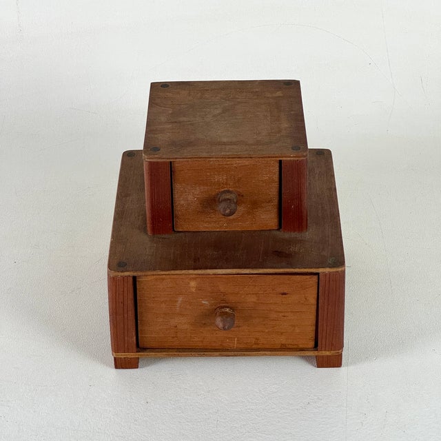 A Diminutive Art Deco Period Wood Double Level Drawer Cabinet for Nicknacks For Sale In New York - Image 6 of 8