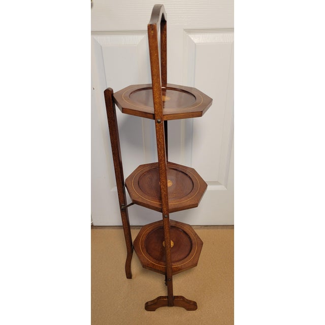 Traditional Early 20th Century Edwardian Inlaid Mahogany 3-Tier Cake Stand For Sale - Image 3 of 6