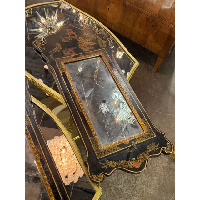 Black Pair of Vintage English Chinoiserie Mirrors For Sale - Image 8 of 9