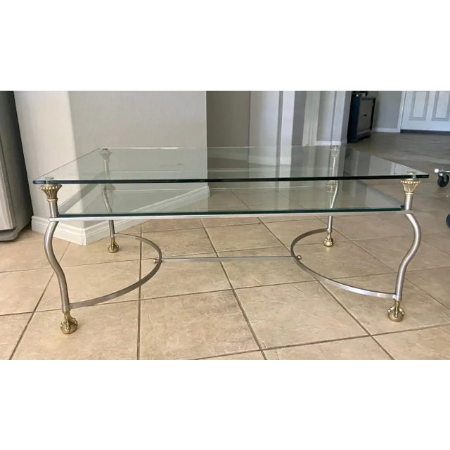 1960s Jansen Style Brass Steel Claw Feet Coffee Table For Sale - Image 13 of 13