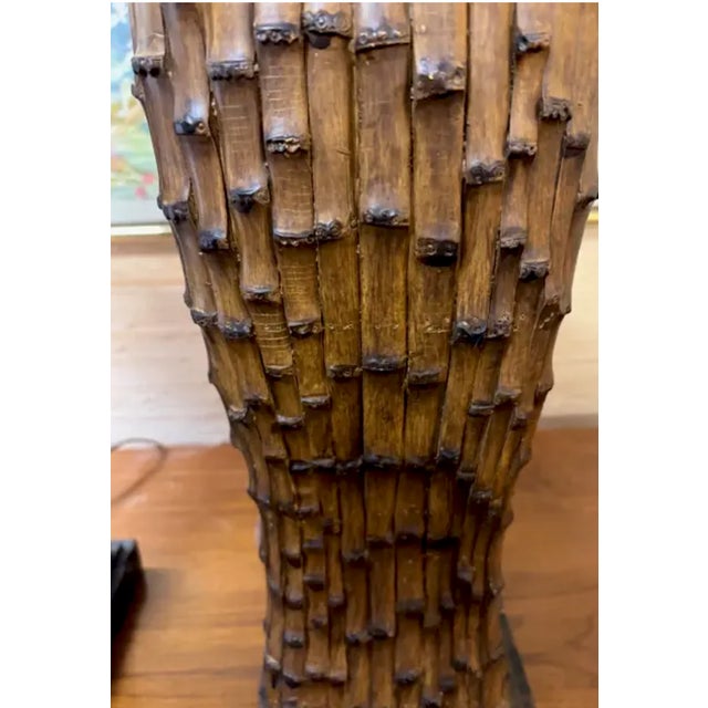 Textile Mid Century Asian Faux Bamboo Table Lamps For Sale - Image 7 of 11