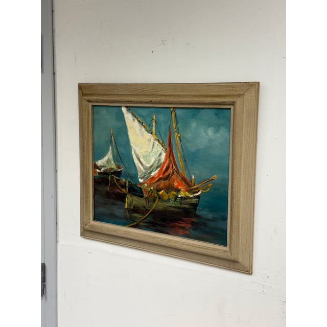 Coastal Late 20th Century J. Lamm Boats Seascape Oil Painting, Framed For Sale - Image 3 of 12
