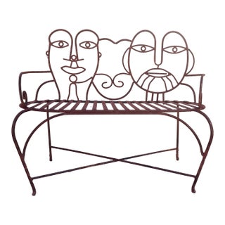 1980s John Risley Style Inspired Man and Woman Pop Art Iron Bench For Sale