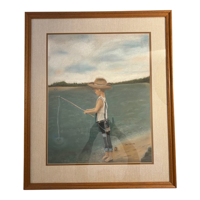 Late 20th Century Coastal Oil Pastel, Signed and Dated For Sale