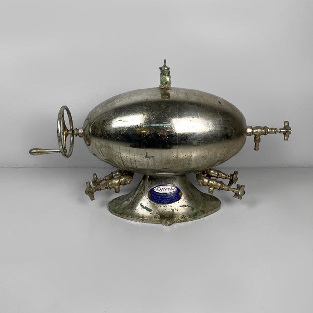 Italian vintage steel soda water dispenser by Esperia, 1930s Steel soda water or beverage dispenser. The dispenser is oval...