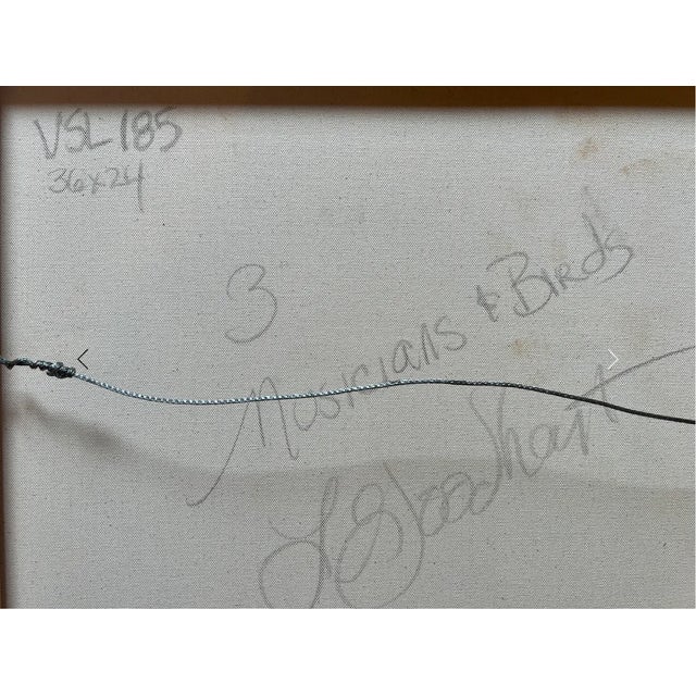 Textile Contemporary Classical Antiquity Inspired Musicians and Birds Oil Painting 2014 For Sale - Image 7 of 7