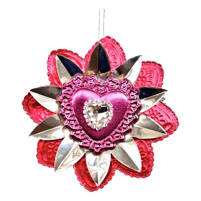 Valentine Ornament With Antique Dresdens & Vintage Light Reflectors V10 For Sale