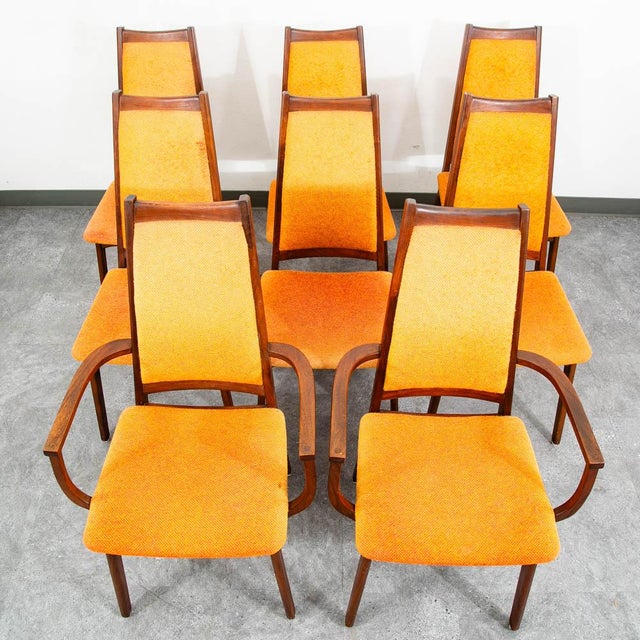Mid Century Modern Dining Chairs Set 8 Armchairs Orange Solid Walnut MCM Captain For Sale - Image 11 of 12