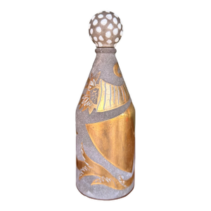 Waylande Gregory Glass Bottle With Stone Gray and Metallic Gold Art Deco Design