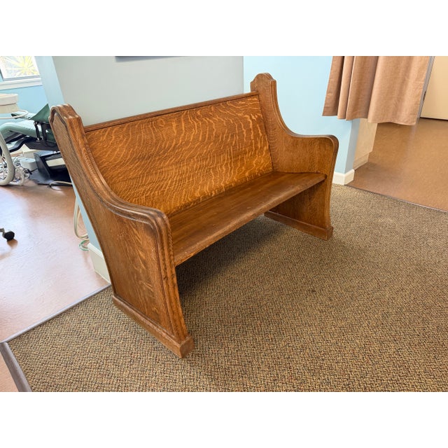 Tiger Oak Antique Carved Church Bench Pew Seating For Sale In San Francisco - Image 6 of 9
