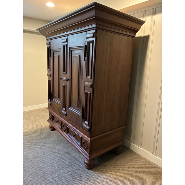 Transitional European Style Handcrafted Pine Armoire For Sale - Image 3 of 7