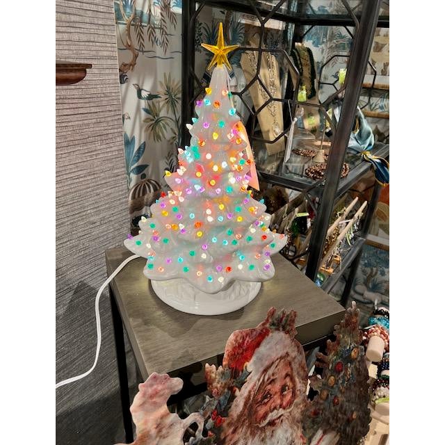 Ceramic 16.5" Lighted White Ceramic Christmas Tree For Sale - Image 7 of 7
