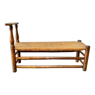 Late 1800s French Walnut and Rush Fireside Bench For Sale