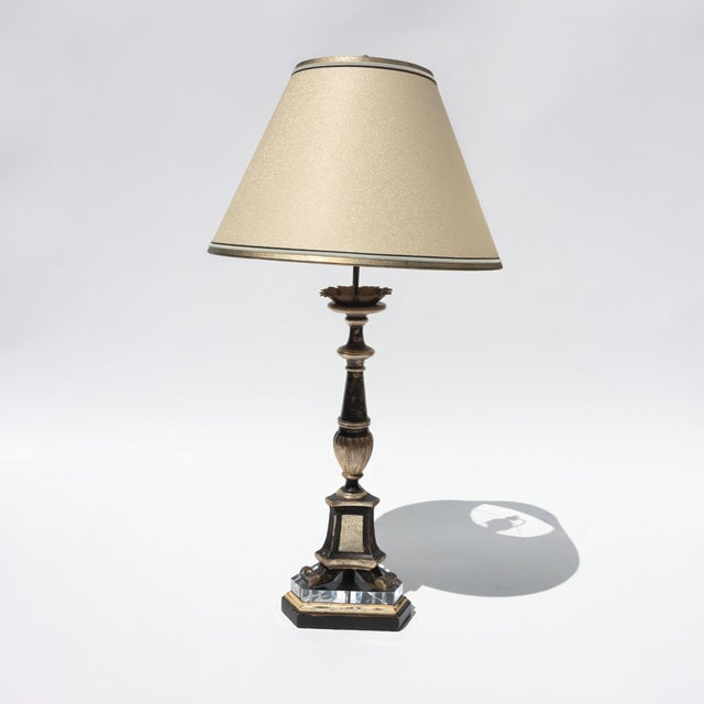 Pair of Italian Neoclassical Black and Silver-Gilt Candlestick Lamps Circa 1820 For Sale In San Francisco - Image 6 of 8