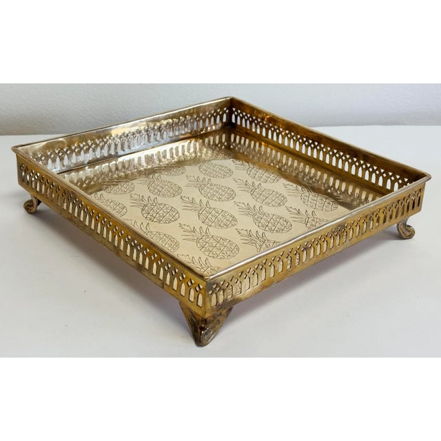 Vintage Mottahedeh Etched Brass Pineapple Motif Tray For Sale In Kansas City - Image 6 of 9