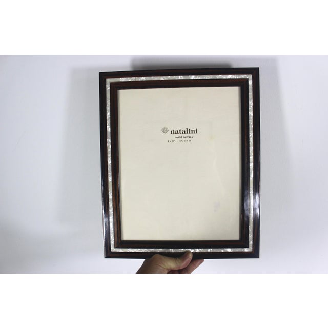 Wood Large Vintage Natalini Italian Mother of Pearl Exotic Wood Picture Frame 8x10” Photo, Table Top Easel Inlaid Vertical Horizontal Photograph For Sale - Image 7 of 8